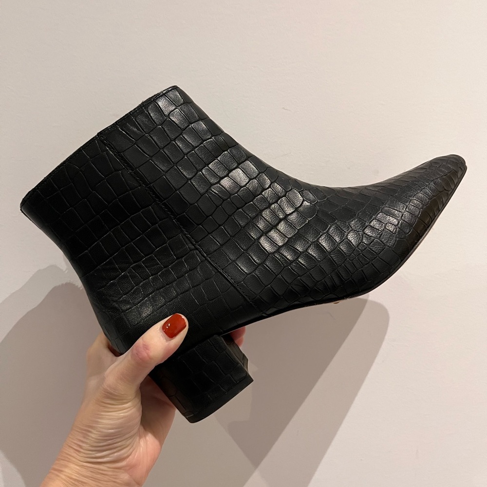 Corso Como Black Croc-Embossed Leather Ankle Boots - Pointed Toe - Size 6